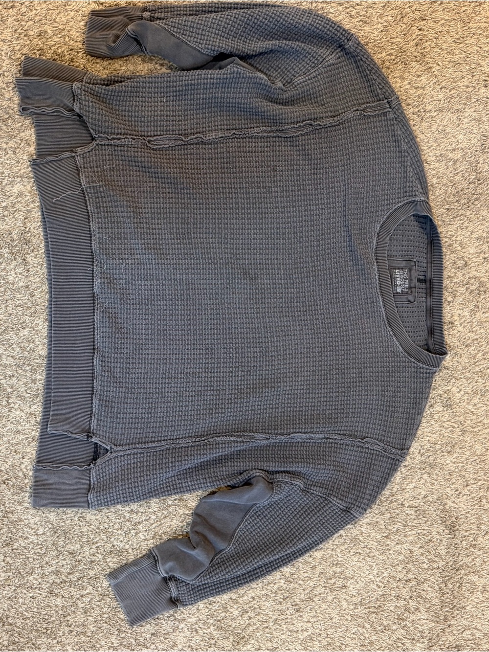 American Eagle Outfitters Women's Long Sleeve Waffle Knit Top - Charcoal Gray
